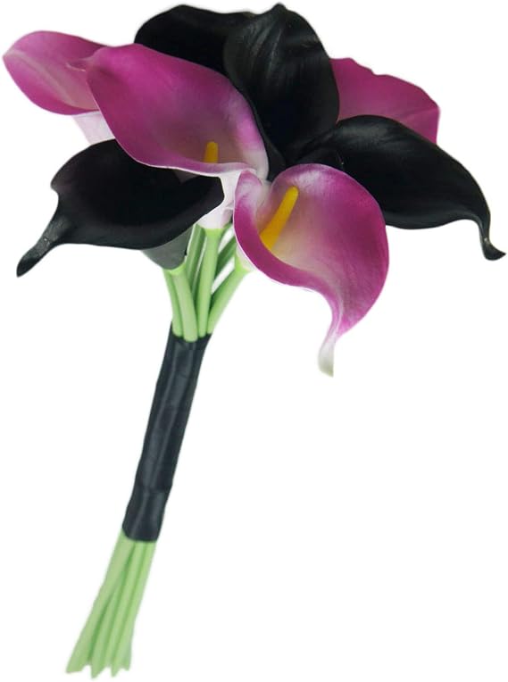 Artificial Calla Lily 8 Stems Flower Bouquets (Black & Hot Pink)