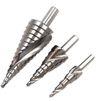 3pc M2 Steel Spiral Groove Unibit HSS Step Drill Bits Set for Metal, Stainless Steel, Wood Step Cone Drill Hole Cutting Tool, 4-32mm, 15 Steps