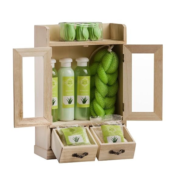 Brubaker Cosmetics 10 Pcs Beauty Gift Set Women Wooden Cabinet Aloe Vera Vanilla