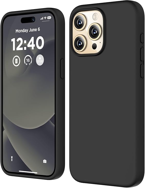 Compatible with URUCHI iPhone 16 Case 6.1", Thin Liquid Silicone 3 Layer Full Coated Soft Gel Rubber Shockproof Phone Case, Anti-Scratch Microfiber Lined Protective Case, Black