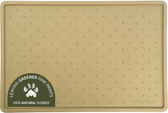 Hevea Dog Feeding Mat in Natural Rubber - Non Slip and Waterproof - Vegan, Plastic and Silicone Free Rubber Mat for Dog Bowls (Hunter Green)