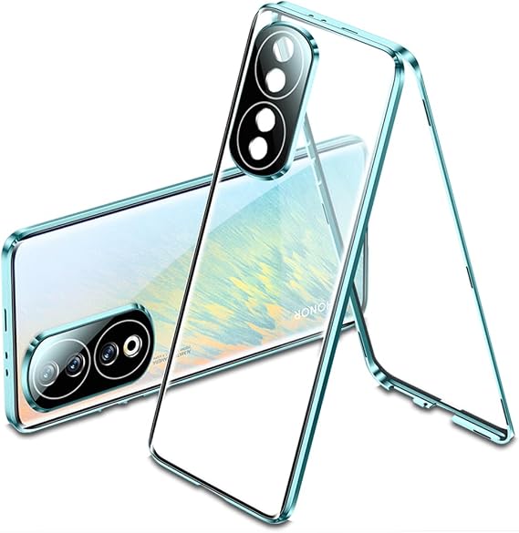 QUIETIP Case Compatible with Honor 90 5G,Magnetic Body Metal Frame Double Sided Clear Tempered Glass Shockproof with Camera Protection Cover Thin,Blue