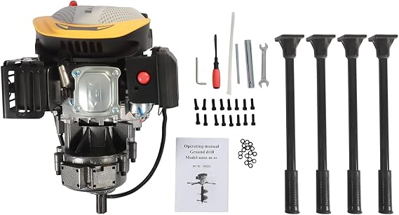 173CC 4-Stroke Gas Powered Earth Auger Post Hole Digger with 4* Handles, 8HP Heavy Duty Hole Digging Machine Auger Spiral Drill Bit Borer Fence Ground Drill for Garden & Lawn Digging Planting Drilling