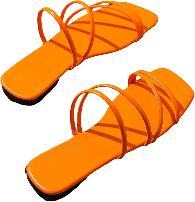 GORGLITTER Women's Strappy Square Toe Dressy Cute Slip On Slides Sandals