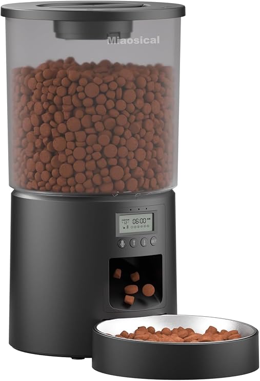 Automatic Cat Feeder,Clear 4.2L Dry Food Dispenser with Single Bowl,Programmable Timed Pet Feeder for Up to 6 Daily Meals,10-Second Voice Message & Dual Power Backup (Black)