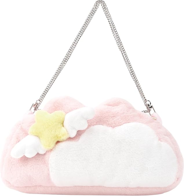 GeekShare Pink Plush Bag with A Shoulder Strap,Crossbody Bag Carrying Case Compatible with Nintendo Switch/OLED and Other Accessories - Star Wings