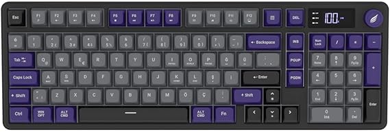 Hawk Gaming HK258 Membrane LCD RGB Kablosuz/Bluetooth Siyah Turuncu Full Türkçe Gaming Klavye (Gri Mor)