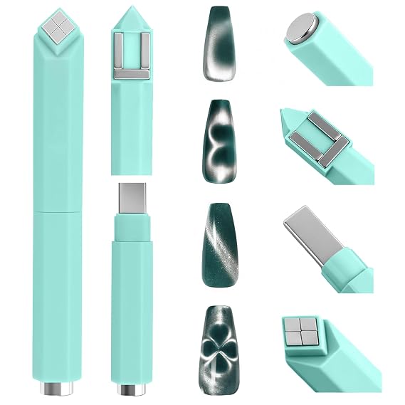 TADOPRO 4 in 1 Cat Eye Magnet for Nails, Multifunctional Nail Magnet Pen Tool for Cat Eye Gel Polish Manicure Nail Art DIY Tools Supplies Home & Salon Use (Green)