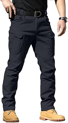 Mens Cargo Pants Relaxed Fit Water Resistant Hiking Work Pants Multi Pockets Ripstop Flex Baggy Camo Tactical Pants