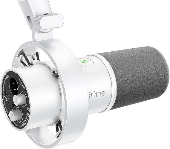 FIFINE Studio XLR Dynamic Microphone, USB PC Podcast Microphone for Streaming Recording, XLR/USB Vocal Microphone, Tapping Quiet, Gain Button, Headphone Monitoring - Amplitank K688 White