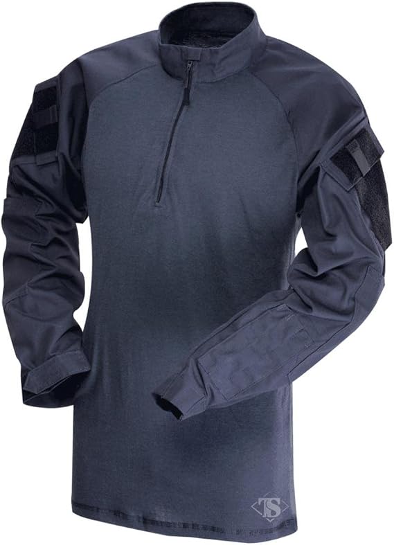 Tru-Spec T.R.U. 1/4 Zip Combat Shirt, Men's Tactical Long Sleeves - 65/35 Polyester Cotton Rip-Stop Fabric, Navy - Large Long