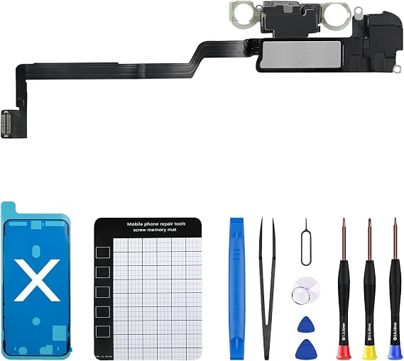 for iPhone X Earpiece Front Speaker Replacement Repair for iPhone 10 OEM Ear Module with Ambient Light Sensor Proximity Sensor Connector Fix Tools Kit for A1865 A1901 A1902