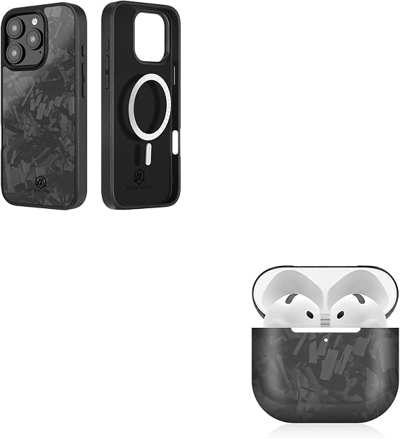 MONOCARBON Real Forged Carbon Fiber Case for iPhone 16 Pro Max+Carbon Fiber Case for Airpods 4