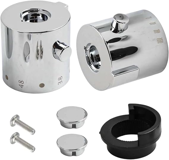 NIYATA 2Pcs Chrome Shower Mixer Temperature Control Knob Set, Pair of Thermostatic Hot & Cold Tap Handles, Replacement Valve Control Knobs for Bathtub & Shower