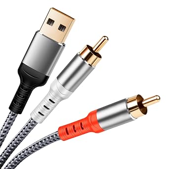 Compatible with USB to RCA Cable Audio Aux Adapter, 10FT USB to 2RCA Cable HiFi Stereo Y Splitter for USB A Laptop, Linux, Windows, Desktops, PS4, Amplifiers, Theater, Speaker, Grey