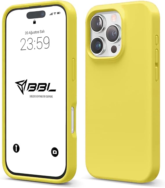 Babilden iPhone 16 Pro İle Uyumlu Kılıf İnce Ve Dayanıklı Sıvı Silikon 3 Katmanlı Tam Kaplamalı Şık Yumuşak Jel Hissi Yüksek Kalite Kauçuk Telefon Kılıfı (Sarı)