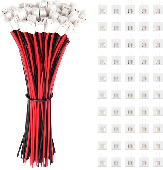 50 Sets 2.54mm JST-XH Connector, Mini Micro JST XH 2 Pin Connector Plug Male with 150mm 22AWG Cable & Female Connector (Black Red)