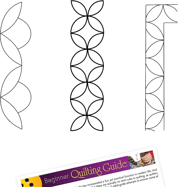 Quilting Stencils for Machine and Hand Quilting - 3 Plastic Stencils for Borders, Background, Patterns - Flower Border, Framed Leaf, Floral Quilt Design Stencil Set with Guide