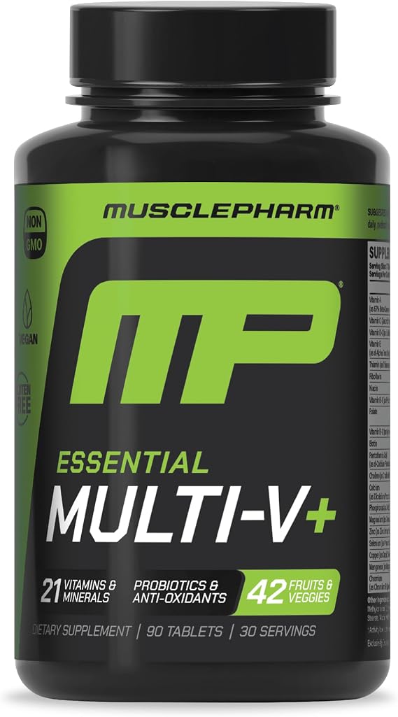 Muscle Pharm Essentials Multi-V+ Multivitamin - 90 Tablets - 30 Servings | Athlete's Multivitamin, Enhanced Energy Support, Performance Support, Immune Health, Minerals, Probiotics