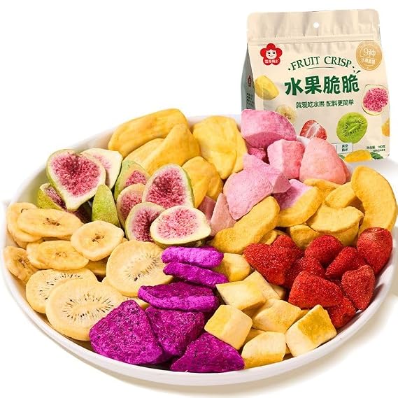 9 types freeze-dried fruit crisps mix,Instant dried vegetables and fruits chips,okra, dragon fruit Mushroom Crispy Chips,Strawberry Banana Red Date Fig jackfruit kiwifruit mango (1 bag)