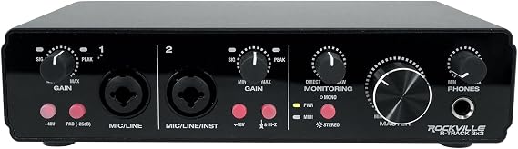 Rockville R-TRACK 2x2 USB Recording Interface, 24 Bit 192KHz, 2 Mic Pres
