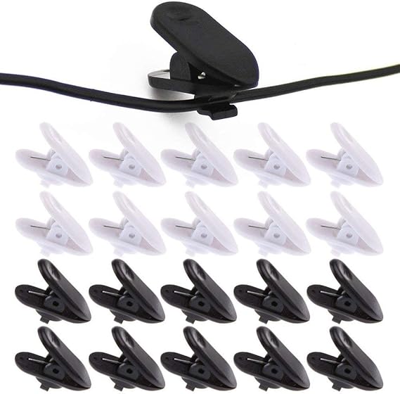 Clips for Earphone Wire,360 Degree Rotate Headphone Mount Cable Clothing Clip, Use for Fixing Headphone Wire,Black & White (20Pcs/Pack)