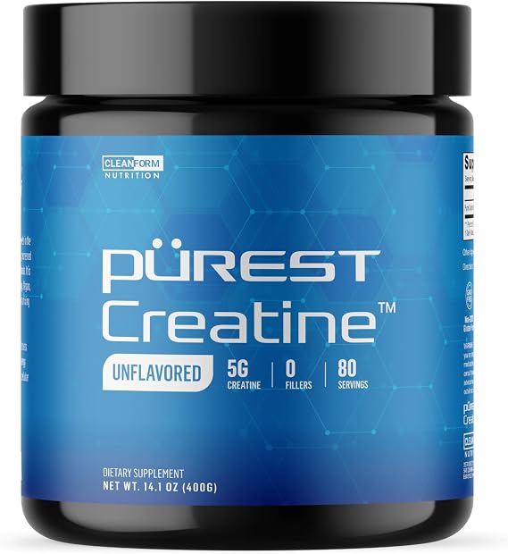 Cleanform Purest Creatine Monohydrate Powder, Unflavored, 1.56 lb, 80 SRV