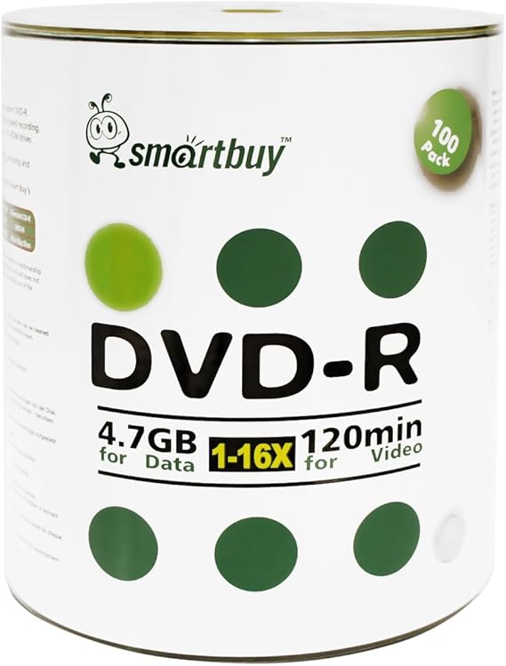Smart Buy 100 Pack DVD-R 4.7gb 16x Logo Top Blank Disc, 100 Disc 100pk