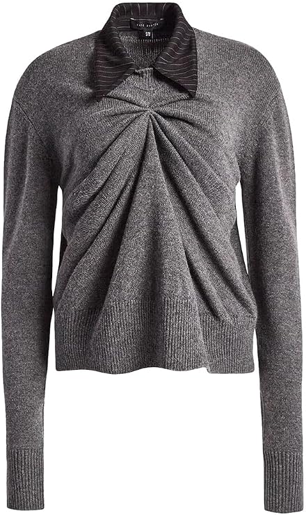 Pinched Crewneck Sweater W Collar, S/M, Grey