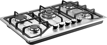 Happybuy 30-inch Gas Cooktop, 5 Burners Built-in Gas Stove, 12250BTU NG/LPG Convertible Hob, Thermocouple Protection, Stainless Steel, for RV, Apartment, Camping