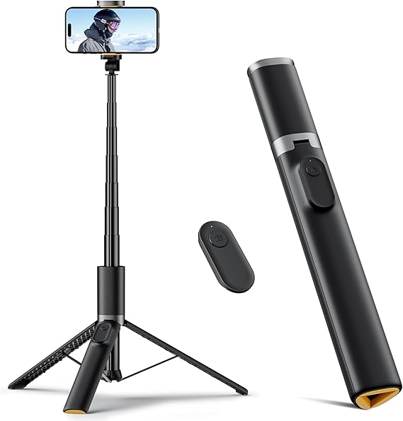 TODI 63" Cell Phone Selfie Stick Tripod, Portable Tripod for iPhone with Wireless Remote, Extendable Smartphone Stand, All-in-1, Compatible with iPhone/Android