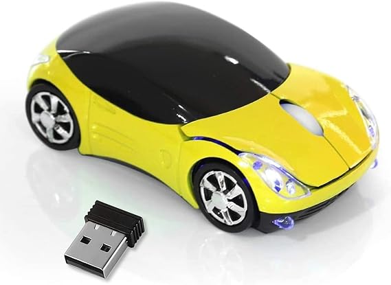 HuGuWdy Yellow Cute Wireless Mouse,2.4G with USB Reciver 1600DPI Car Mouse for Computer Wireless for Laptop Computer Tablet for Windows for Mac OS for Christmas(Yellow)