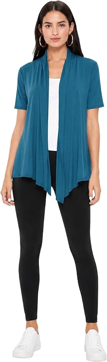 Women's Casual Solid Short Sleeve Basic Open Draped Front Cardigan Office Wear