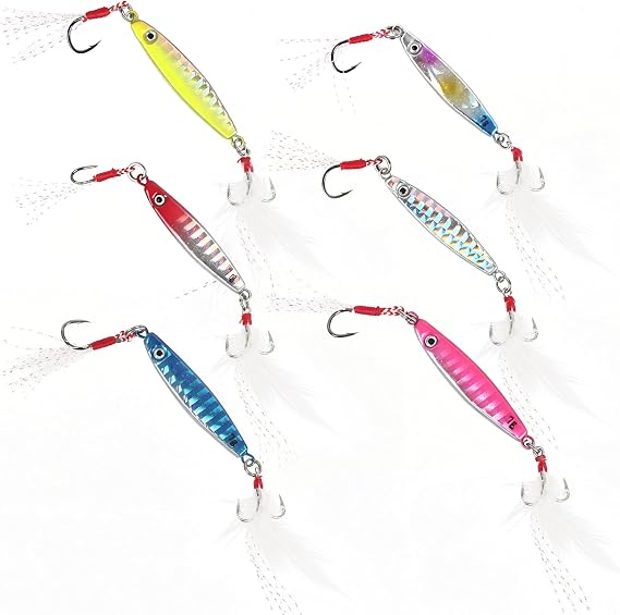 Jigs Fishing Lures Lead Spoons: Saltwater Fishing Micro Jigging Bait with Ultra-Sharp Hooks for Bass Tuna Salmon Grouper