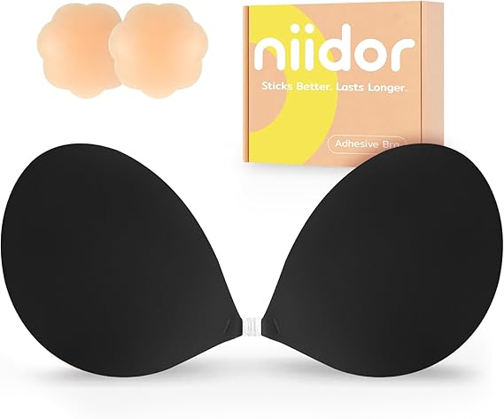 Niidor Adhesive Bra Strapless Ultra Sticky Invisible Push up Silicone Bra Multiple Colors Sizes Reusable for Backless Dress