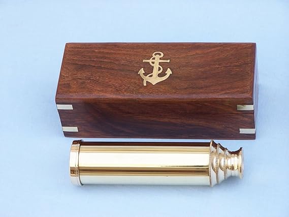 Hampton Nautical Captain's Brass Spyglass Telescope with Rosewood Box, 15", Brass