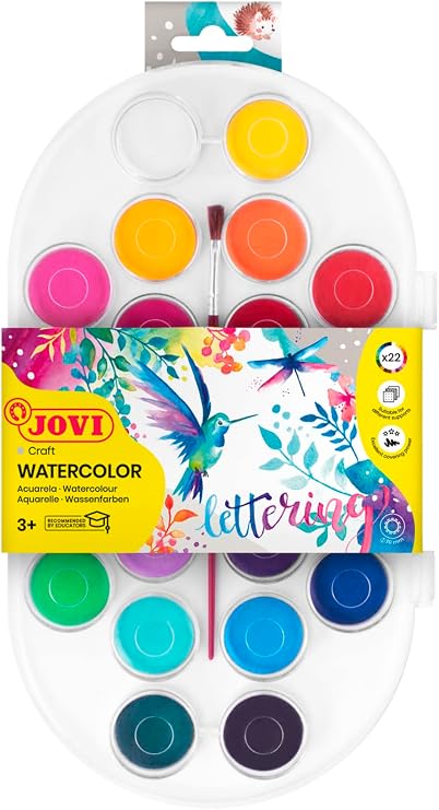 Jovi - Watercolor Paint + Brush Set, 22 tabs of 30mm, Bright and Intense Colors, Easy to dilute with Water and Quick Drying Paint, Gluten Free (830/22)