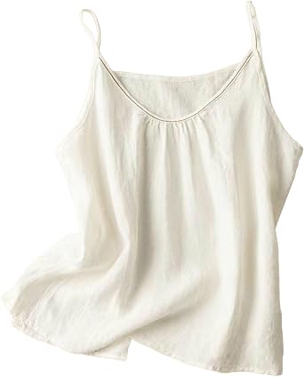 Womens Sleeveless Spaghetti Strap Cotton Linen Tank Tops Casual Solid Color Dressy Loose Cami Tee Summer Flowy Shirts