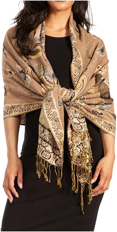 Sakkas Liua Long Wide Woven Patterned Design Multi Colored Pashmina Shawl/Scarf