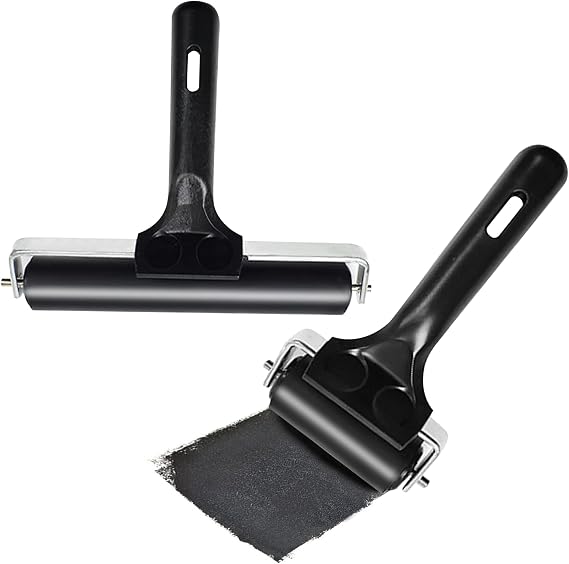 ATB 2.2-inch+6-Inch Rubber Brayer Roller for Printmaking, Removable Print Roller, Manual Roller Tool for Printmaking/Wallpaper/Gluing Application/Painting/Craft