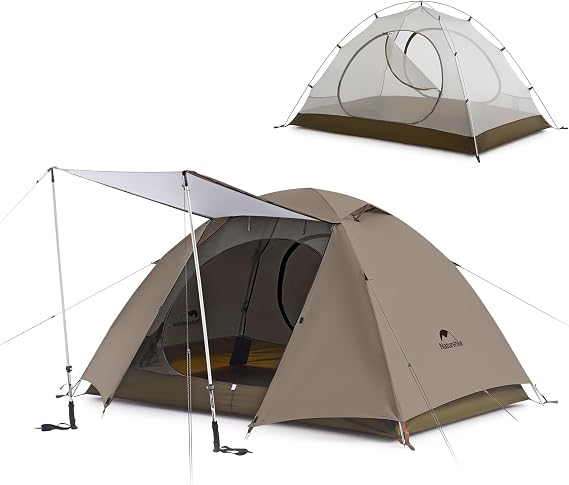 Naturehike 2 Person 3 Person Backpacking Tent, Waterproof Lightweight Backpacking Tent, Easy Setup 3 Season Double Layer Tent with Vestibule