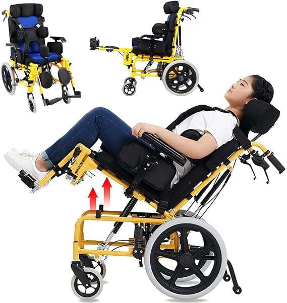 Cerebral Palsy Wheelchair, Fully Lying Aluminum Alloy Folding Wheelchair for Child/Adult, Aluminum Frame, 200lbs Capacity, Adjustable Headrest/Sitting Position/Armrest Height,Adult