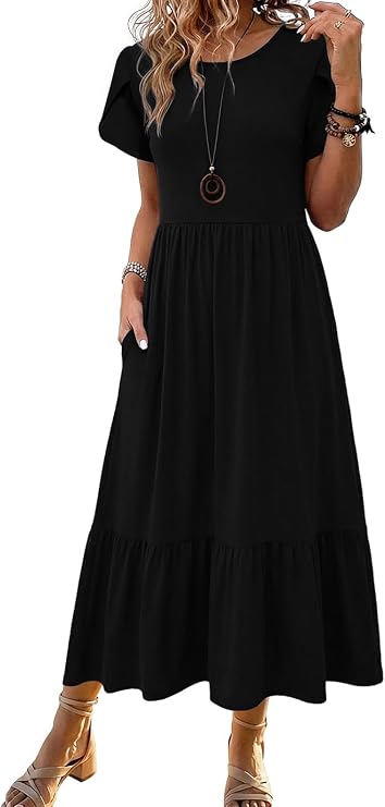 HOTOUCH Summer Dresses for Women 2026 Casual Midi Boho T Shirt Dress Ladies Sundress Aline Long Beach Vacation Clothes