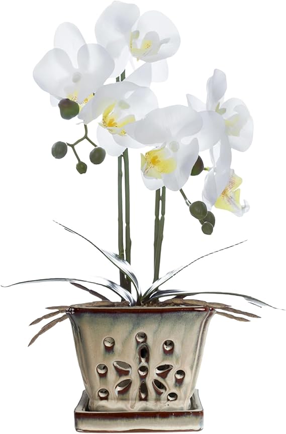 vensovo 5.5 Inch Rectangular Ceramic Orchid Pot with Holes, White