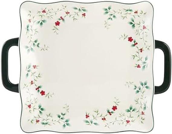 Pfaltzgraff Winterberry Square Platter with Handles, Multicolored, 15.25 Inch