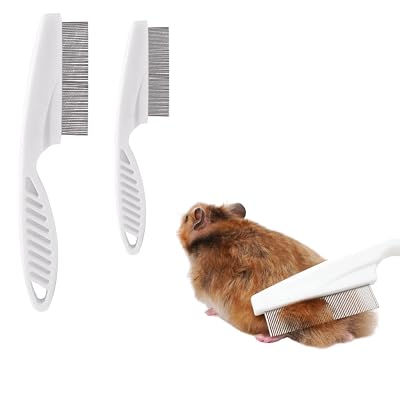 Stainless Steel Rounded Teeth Grooming Comb for Small Pets - Massage and Cleaning Tool for Chinchillas, Ferrets, Guinea Pigs, Rabbits 2 Pack, White