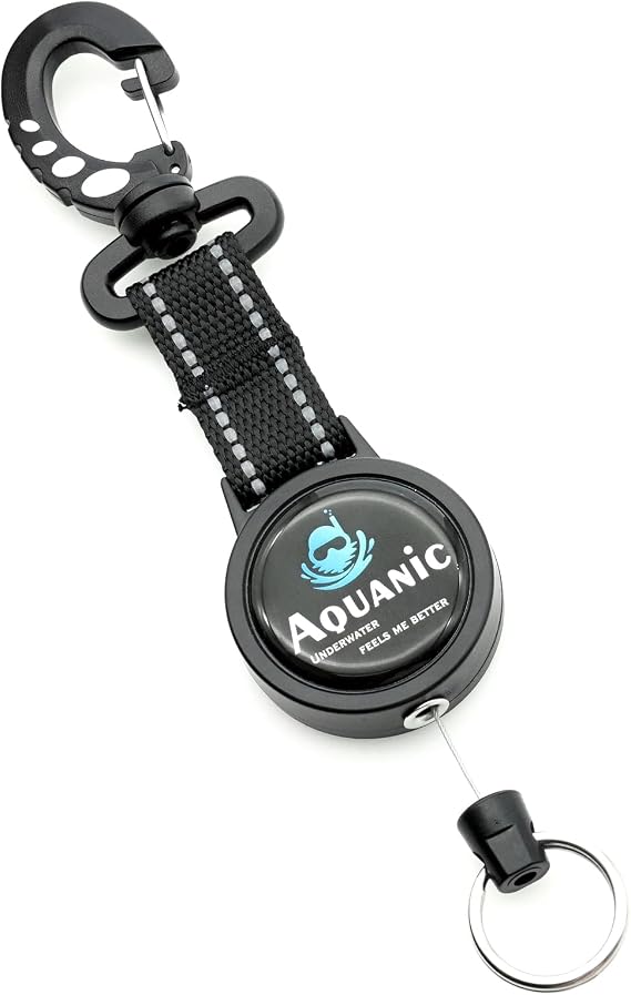 nitescuba Scuba Diving Retractable Gear Tethers, Scuba Accessories Dive Clip Lanyard with Snap Hook, Split Ring Quick-Release Extension Cord for Diving,Swimming,Flashlights,Cameras and More (Black)