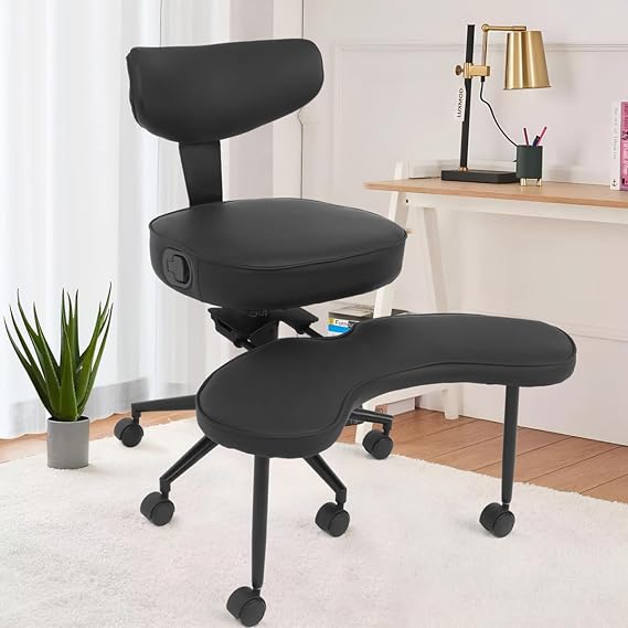 Ergonomic Cross Legged Office Chair, Meditation Chair for ADHD | 360Swivel, Height Adjustable, Lumbar Support, Leg Rest, Criss Cross Kneeling Yoga Desk Office Use with Wheels, Black