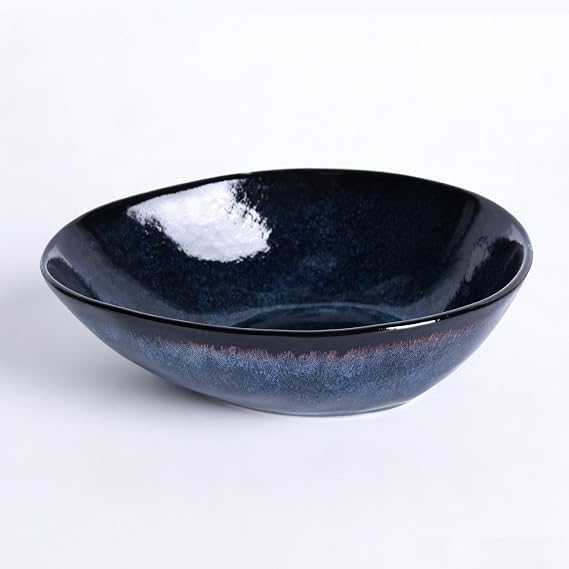Blue Decorative Bowl, 9.5" Blue Bowls, Ceramic Fruit Bowl,Pottery Key Bowl for Entryway Table, Candy Dish, Jewelry Trinket Dish, Fruit Bowl for Kitchen Counter, Glazed Bowl for Home Decor