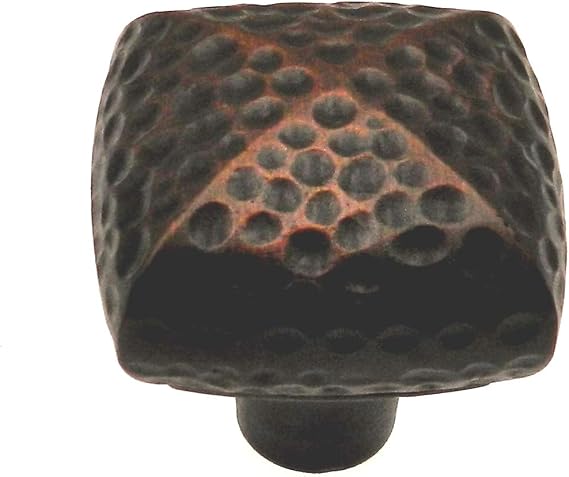 Warwick Rustic Bronze 1 1/8" Solid Hammered Square Cabinet Knob Pull DH1019BZ
